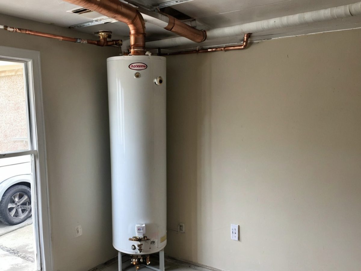 50-gallon gas water heater replacement — permitted, strapped and re-vented, Big Bear City.